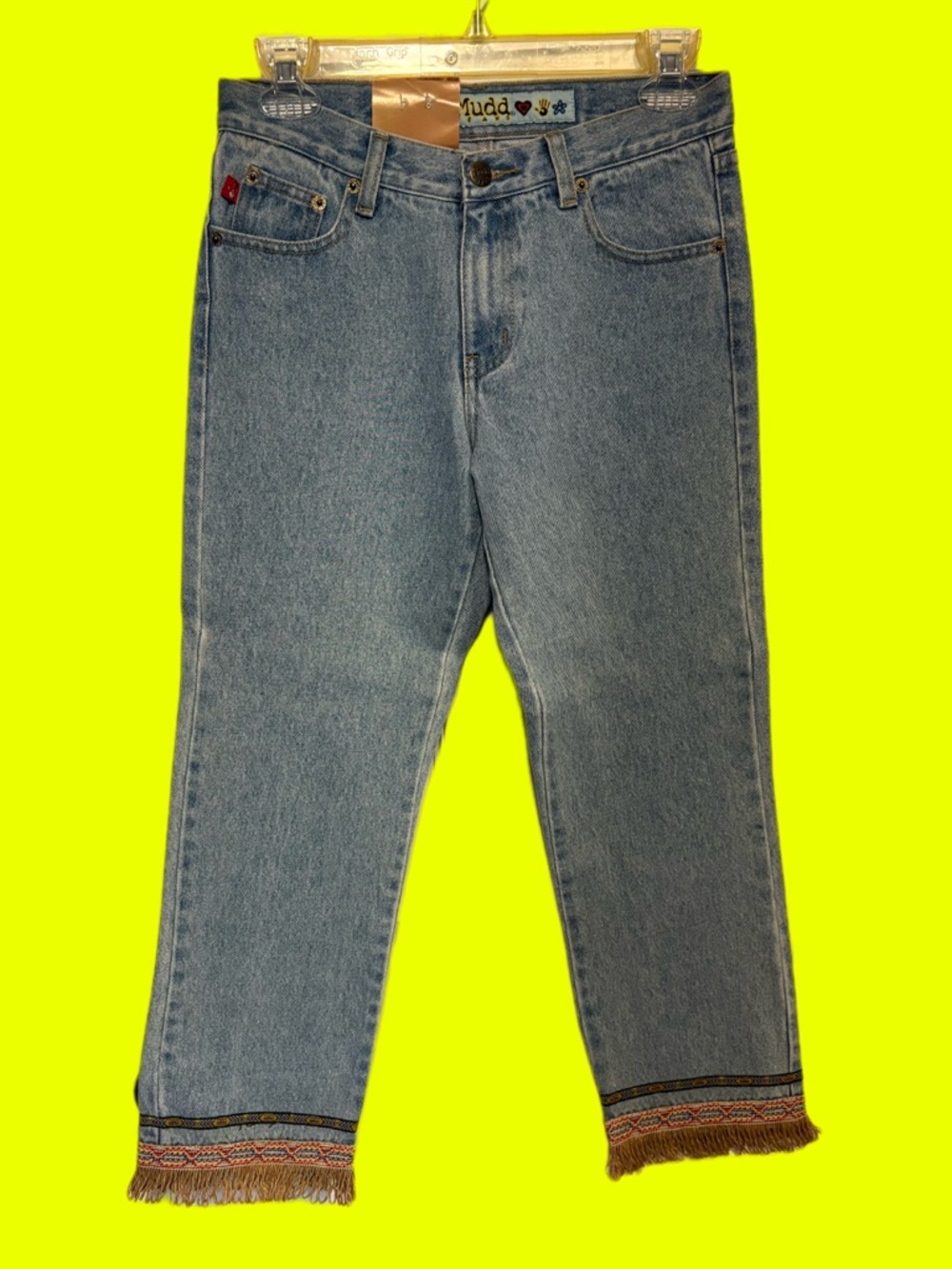 NWT Vintage Mudd Light Blue Embroidered Hem Jeans